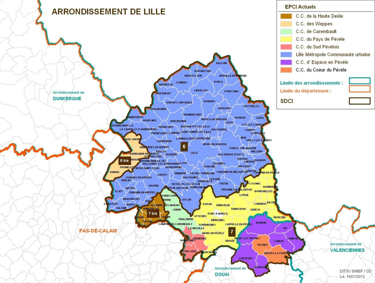 mapa ng Lille arrondissement