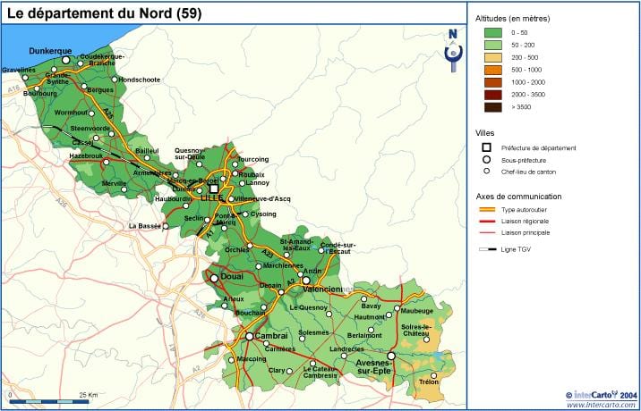 topographic mapa ng Lille